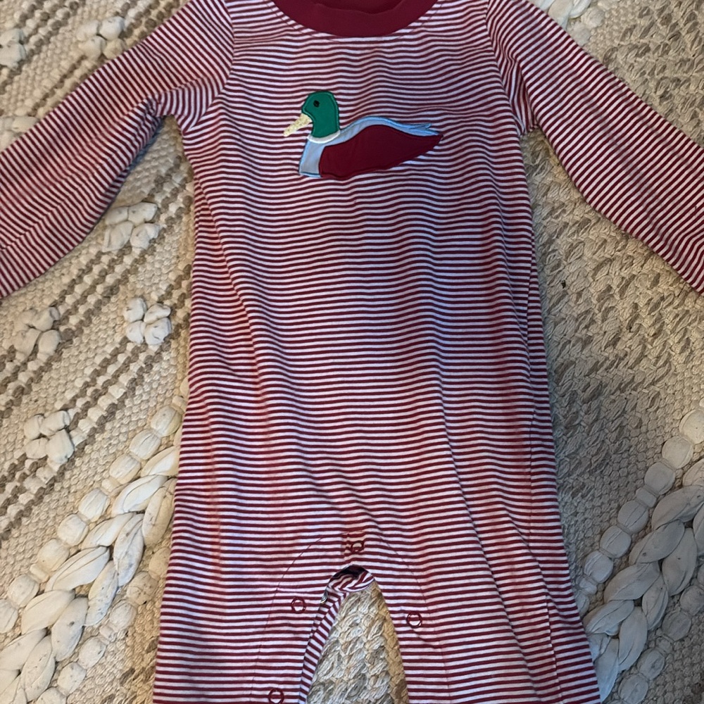 Red and Green Bodysuit with Teal Appliqué